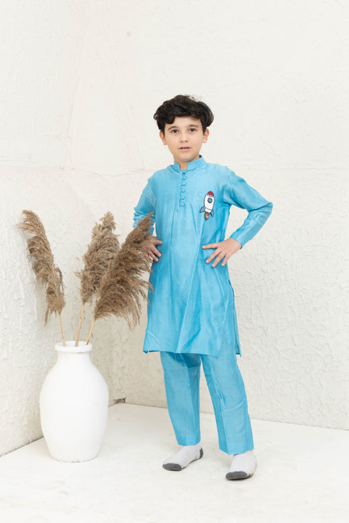 ROCKET AND BOMB BLUE KURTA SET